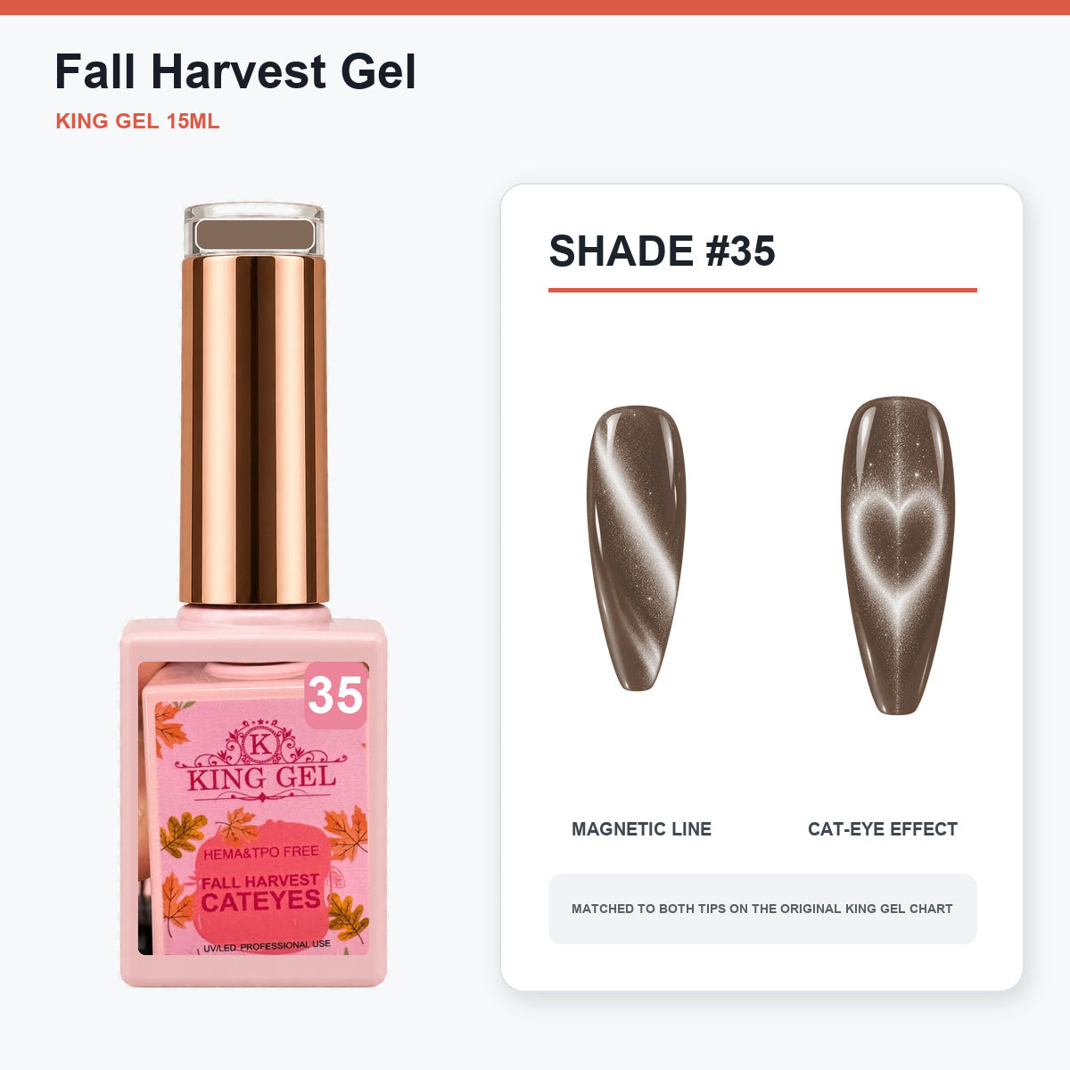 36 Colors Fall Harvest Gel Collection - KingGel Brand - Shade 35 bottle and chart-matched color - Studio V2
