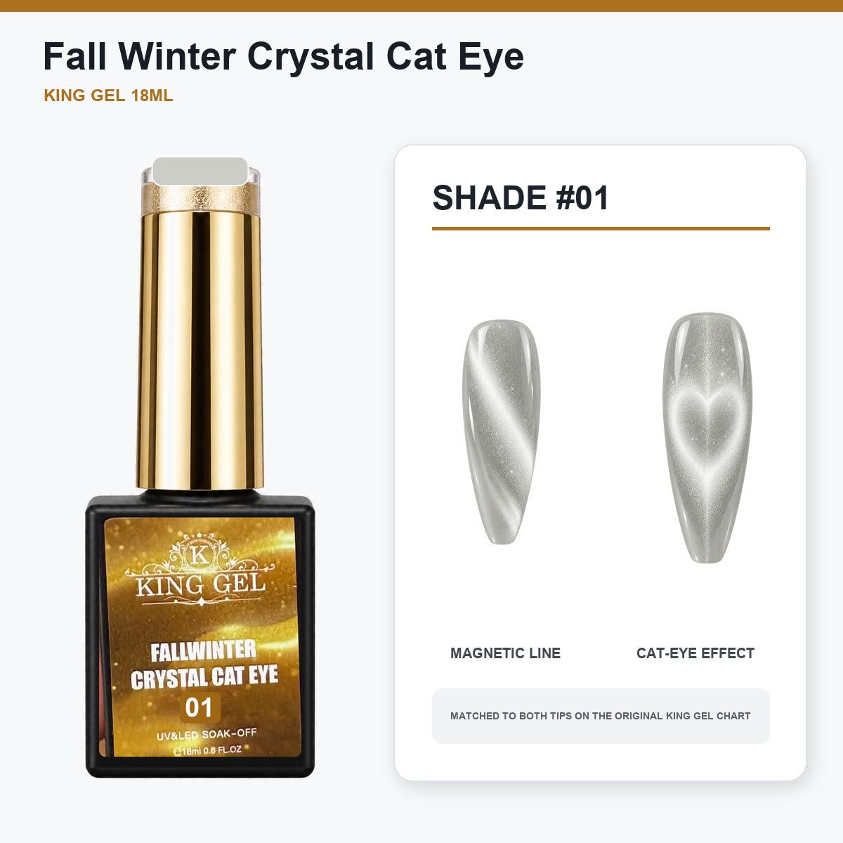 24 Colors Fall Winter Crystal Cat Eye Gel Collection - KingGel Brand - Shade 1 bottle and chart-matched color - Studio V2