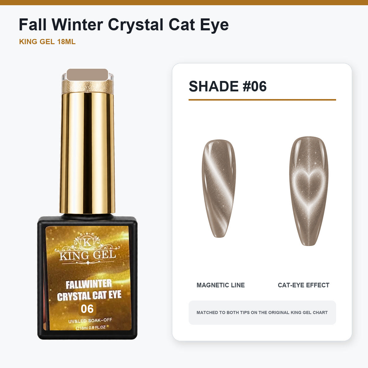 24 Colors Fall Winter Crystal Cat Eye Gel Collection - KingGel Brand - Shade 6 bottle and chart-matched color - Studio V2