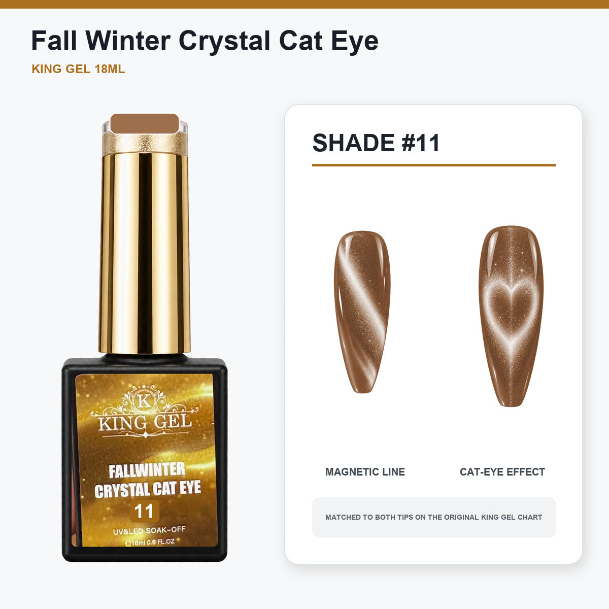 24 Colors Fall Winter Crystal Cat Eye Gel Collection - KingGel Brand - Shade 11 bottle and chart-matched color - Studio V2