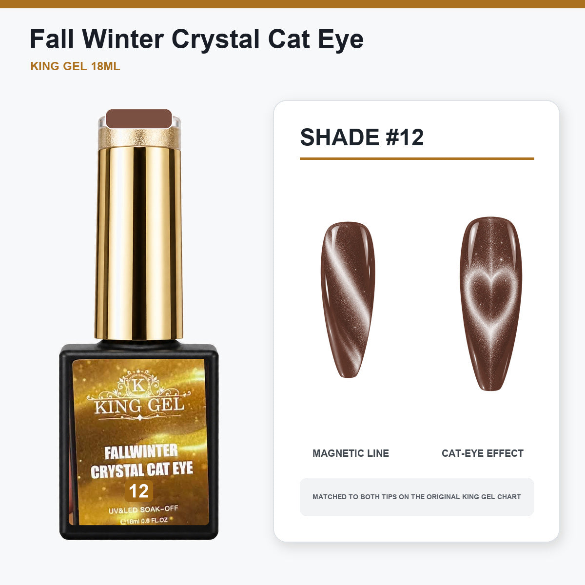 24 Colors Fall Winter Crystal Cat Eye Gel Collection - KingGel Brand - Shade 12 bottle and chart-matched color - Studio V2