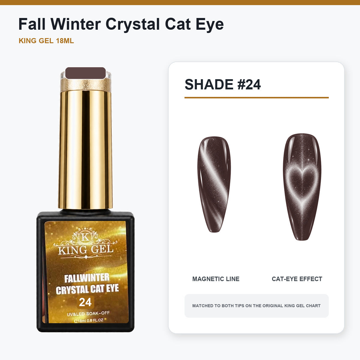 24 Colors Fall Winter Crystal Cat Eye Gel Collection - KingGel Brand - Shade 24 bottle and chart-matched color - Studio V2