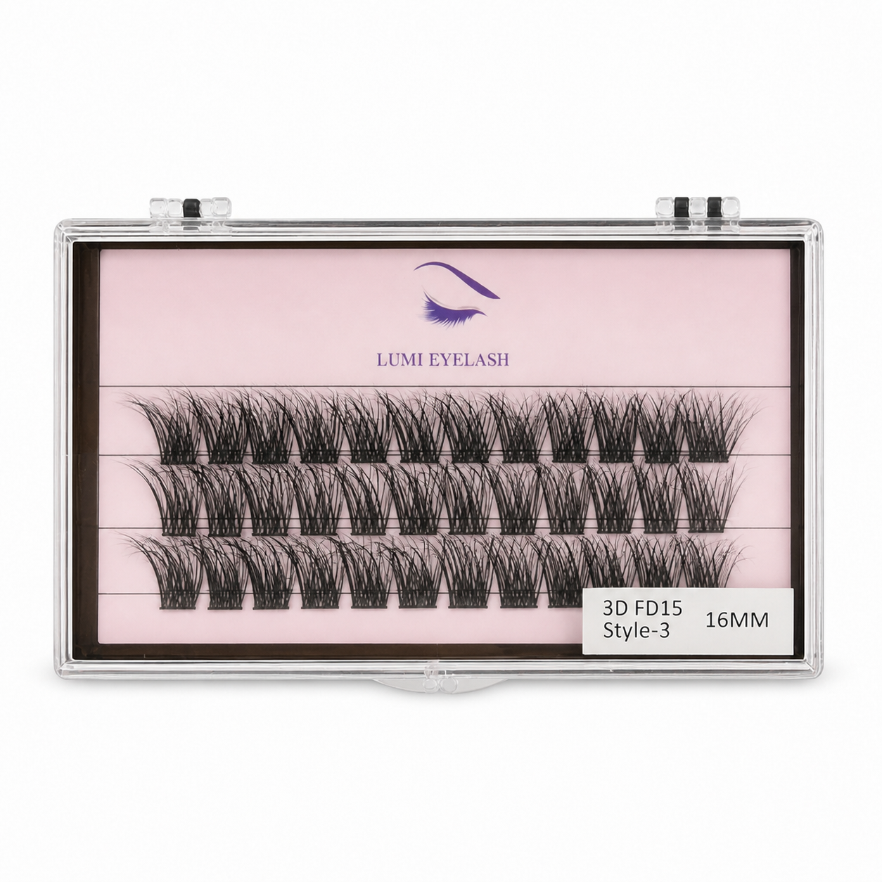 Lumi Eyelashes - 3D FD15 (Style 3) - 16mm - horizontal logo-top product photo