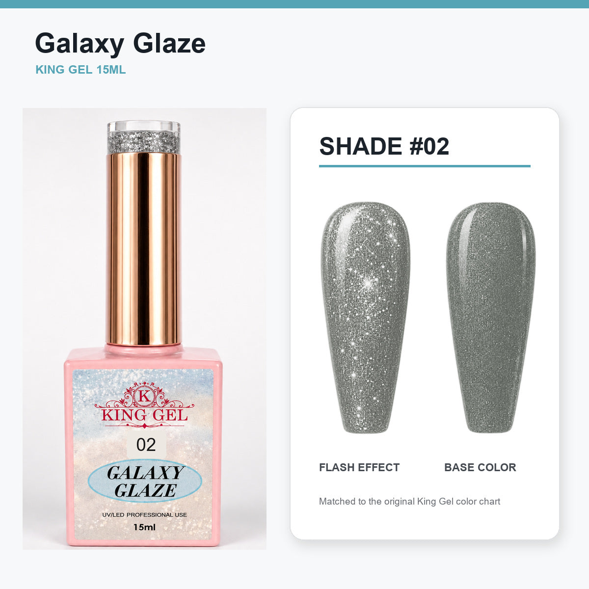 24 Colors Galaxy Glaze Collection - KingGel Brand - Shade 2 bottle and chart-matched color - Studio V2