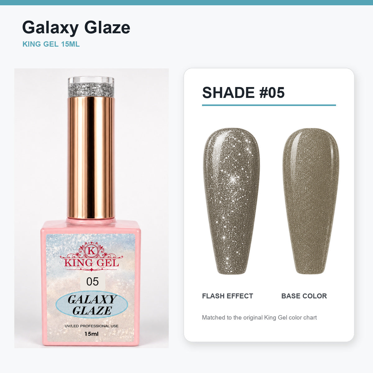 24 Colors Galaxy Glaze Collection - KingGel Brand - Shade 5 bottle and chart-matched color - Studio V2