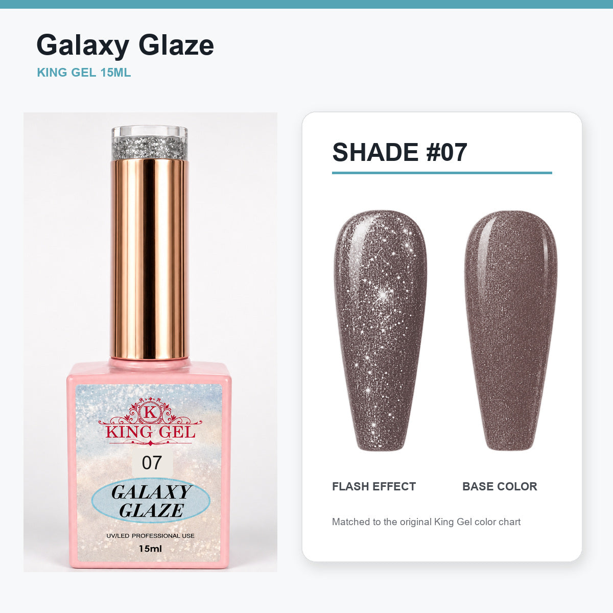 24 Colors Galaxy Glaze Collection - KingGel Brand - Shade 7 bottle and chart-matched color - Studio V2