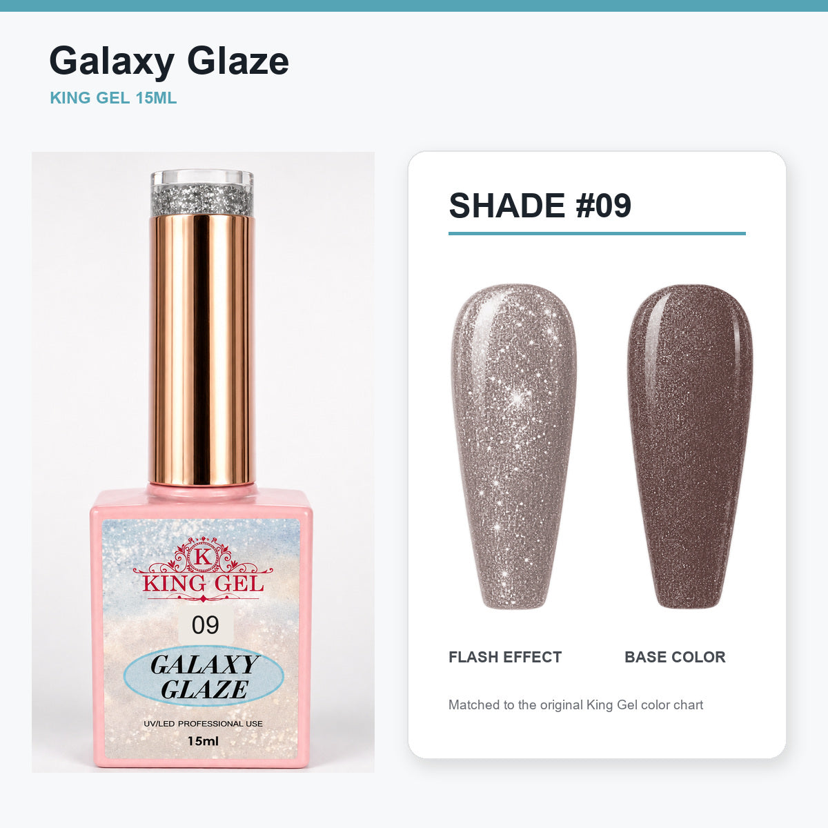 24 Colors Galaxy Glaze Collection - KingGel Brand - Shade 9 bottle and chart-matched color - Studio V2