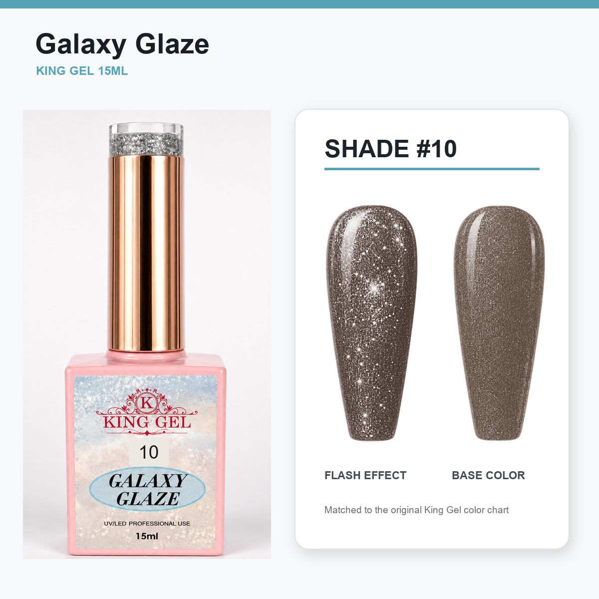 24 Colors Galaxy Glaze Collection - KingGel Brand - Shade 10 bottle and chart-matched color - Studio V2