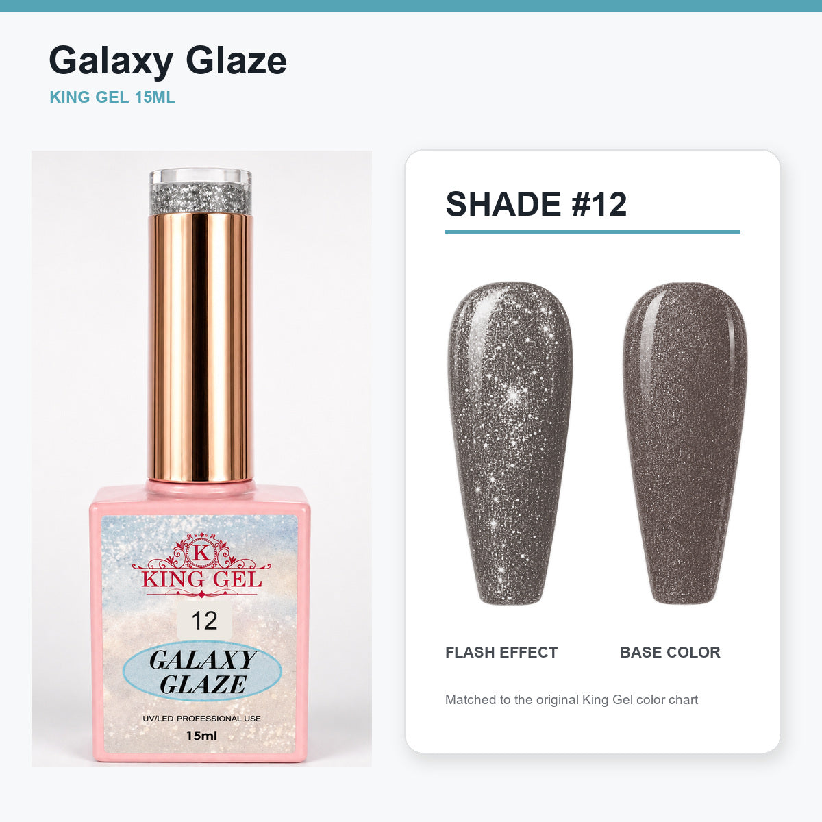 24 Colors Galaxy Glaze Collection - KingGel Brand - Shade 12 bottle and chart-matched color - Studio V2
