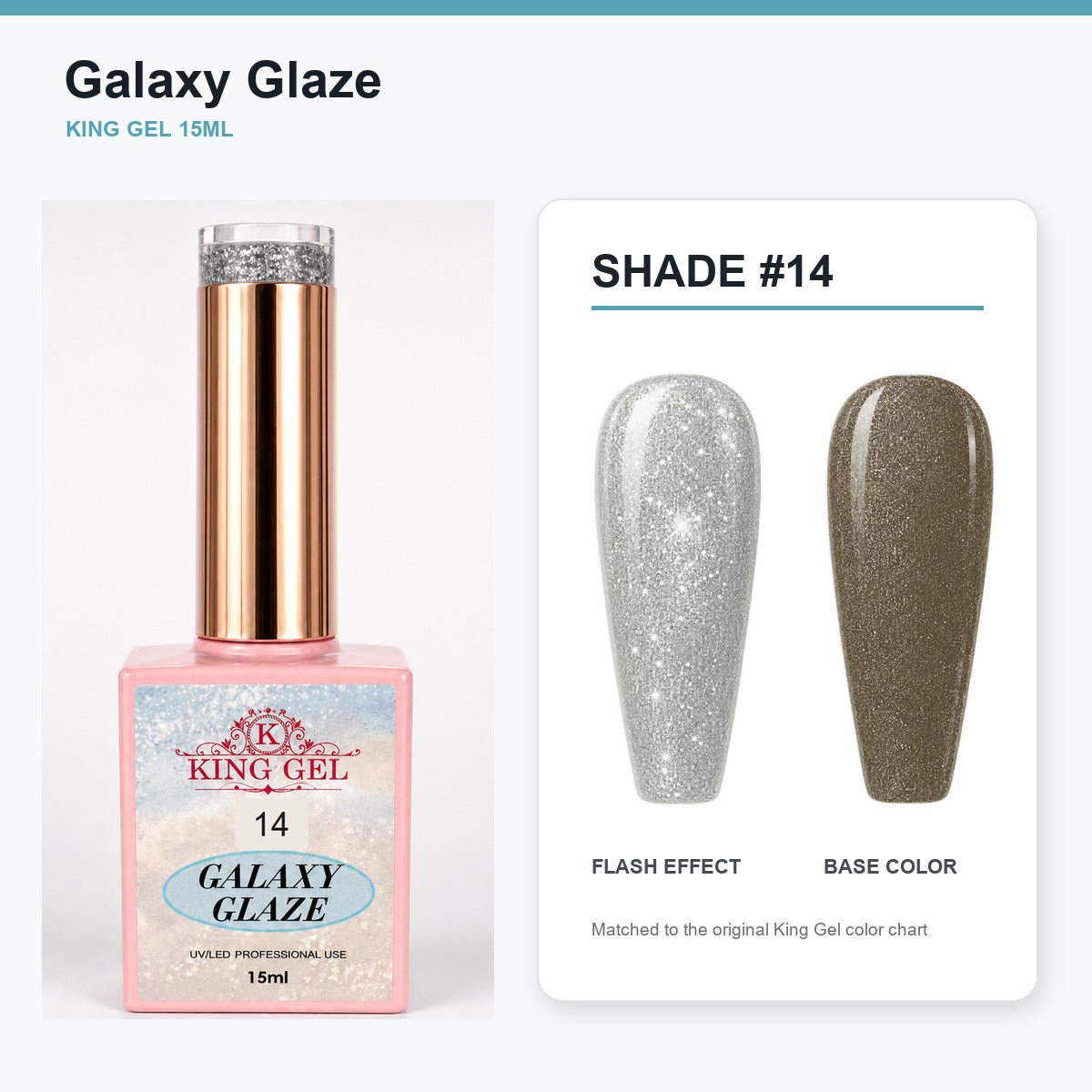 24 Colors Galaxy Glaze Collection - KingGel Brand - Shade 14 bottle and chart-matched color - Studio V2