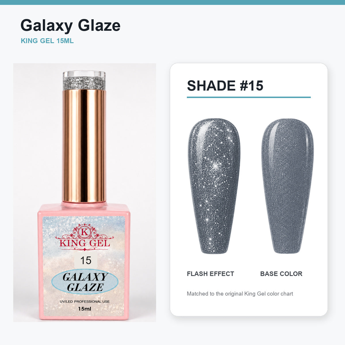24 Colors Galaxy Glaze Collection - KingGel Brand - Shade 15 bottle and chart-matched color - Studio V2