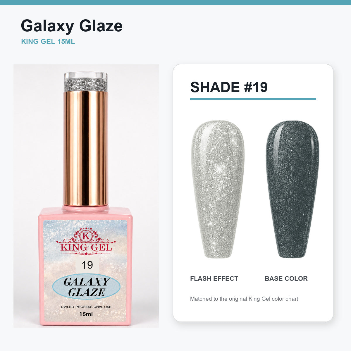24 Colors Galaxy Glaze Collection - KingGel Brand - Shade 19 bottle and chart-matched color - Studio V2