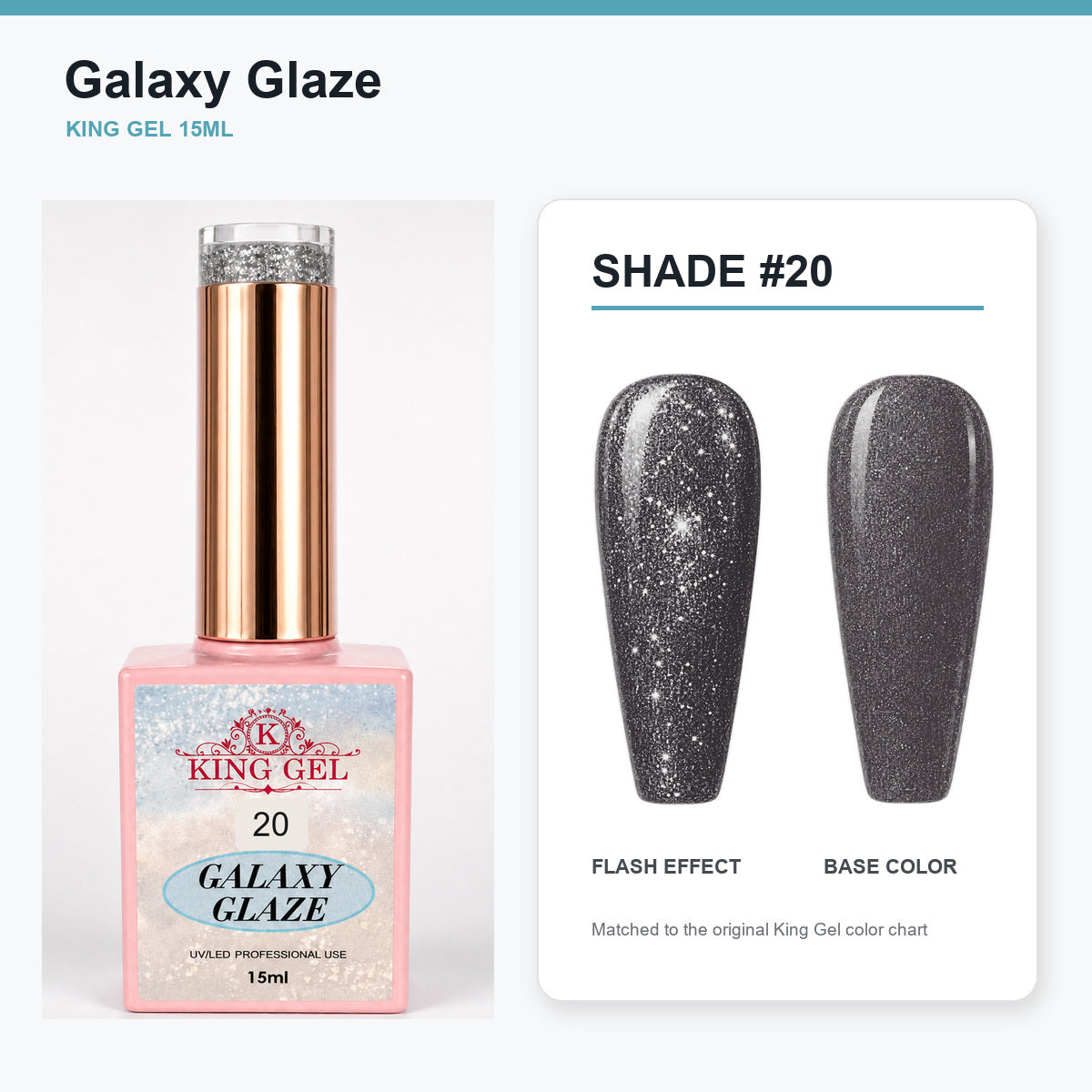 24 Colors Galaxy Glaze Collection - KingGel Brand - Shade 20 bottle and chart-matched color - Studio V2