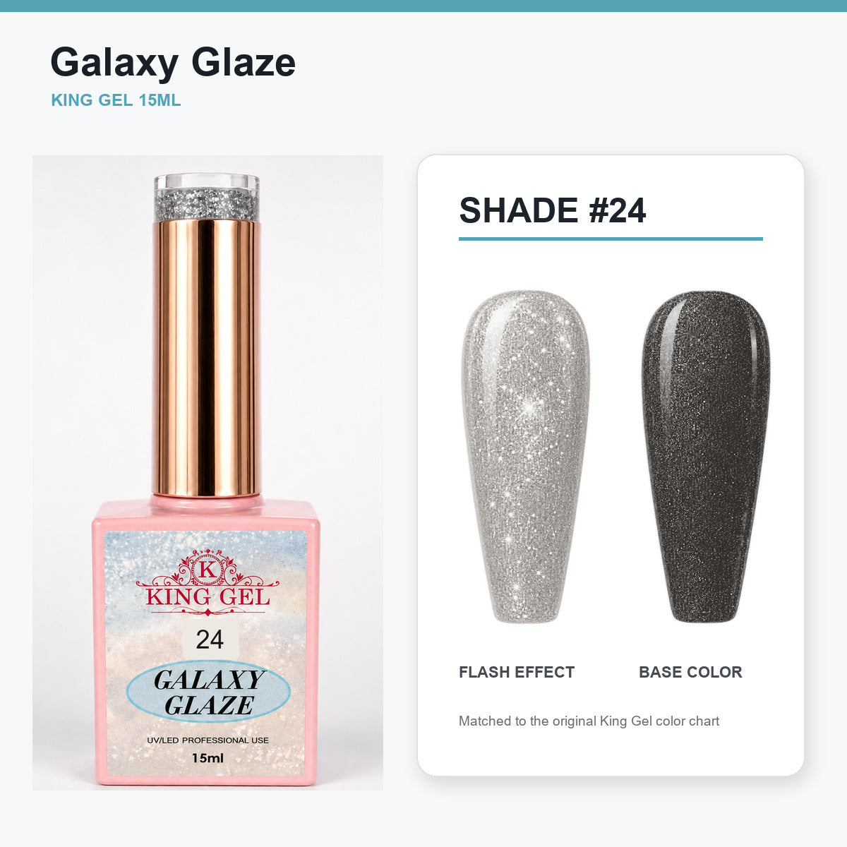 24 Colors Galaxy Glaze Collection - KingGel Brand - Shade 24 bottle and chart-matched color - Studio V2