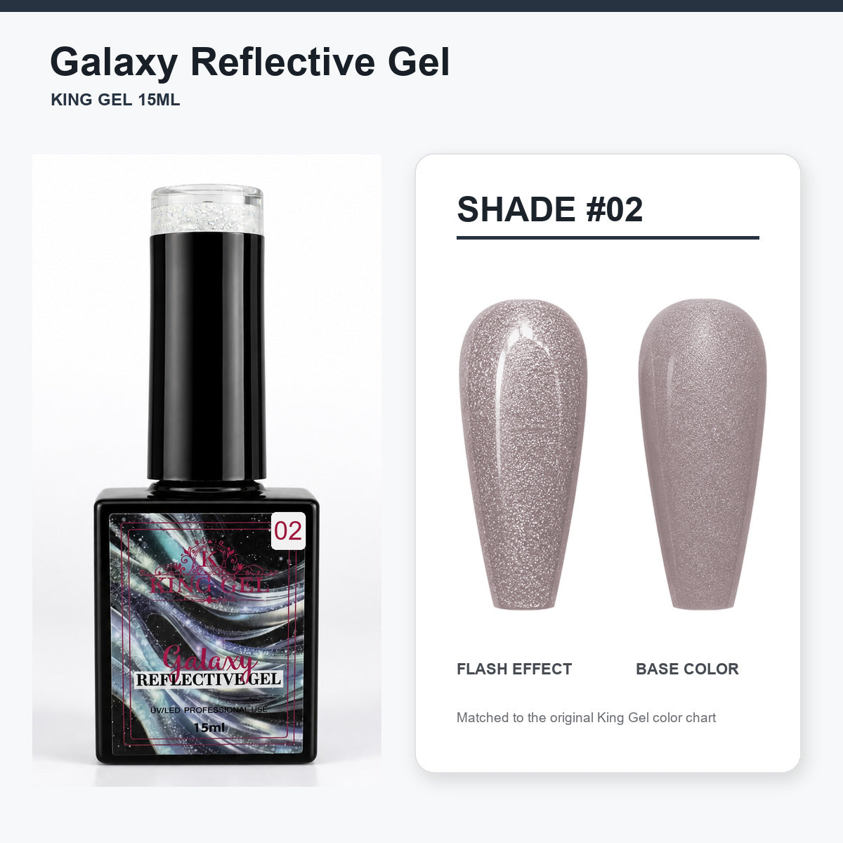 36 Colors Galaxy Reflective Gel Collection - KingGel Brand - Shade 2 bottle and chart-matched color - Studio V2