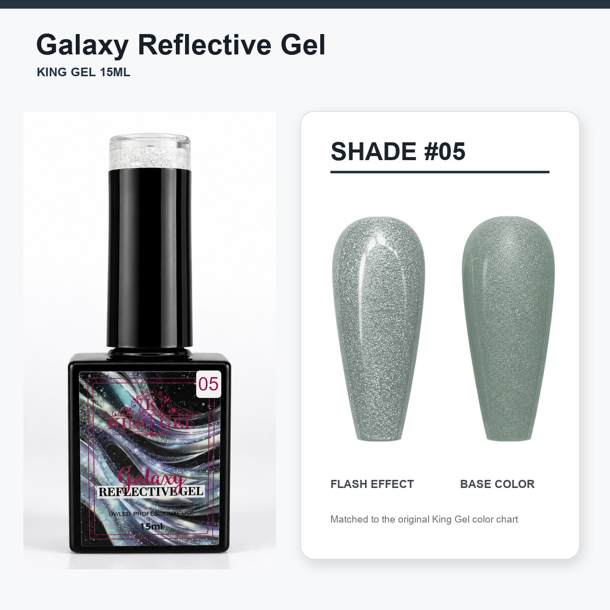 36 Colors Galaxy Reflective Gel Collection - KingGel Brand - Shade 5 bottle and chart-matched color - Studio V2
