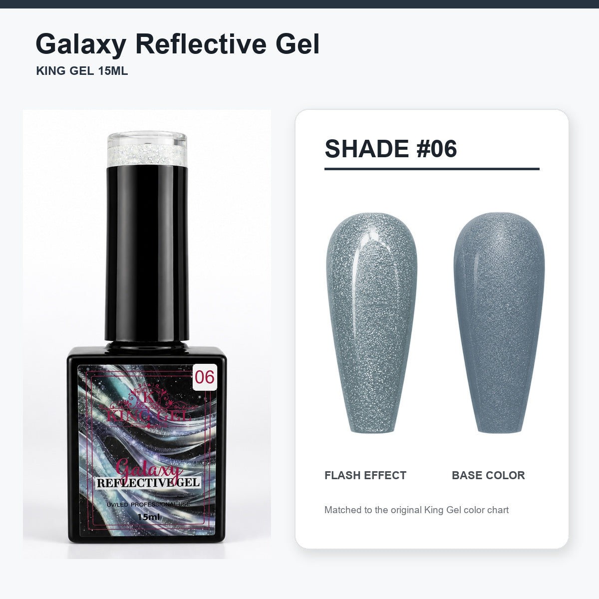 36 Colors Galaxy Reflective Gel Collection - KingGel Brand - Shade 6 bottle and chart-matched color - Studio V2
