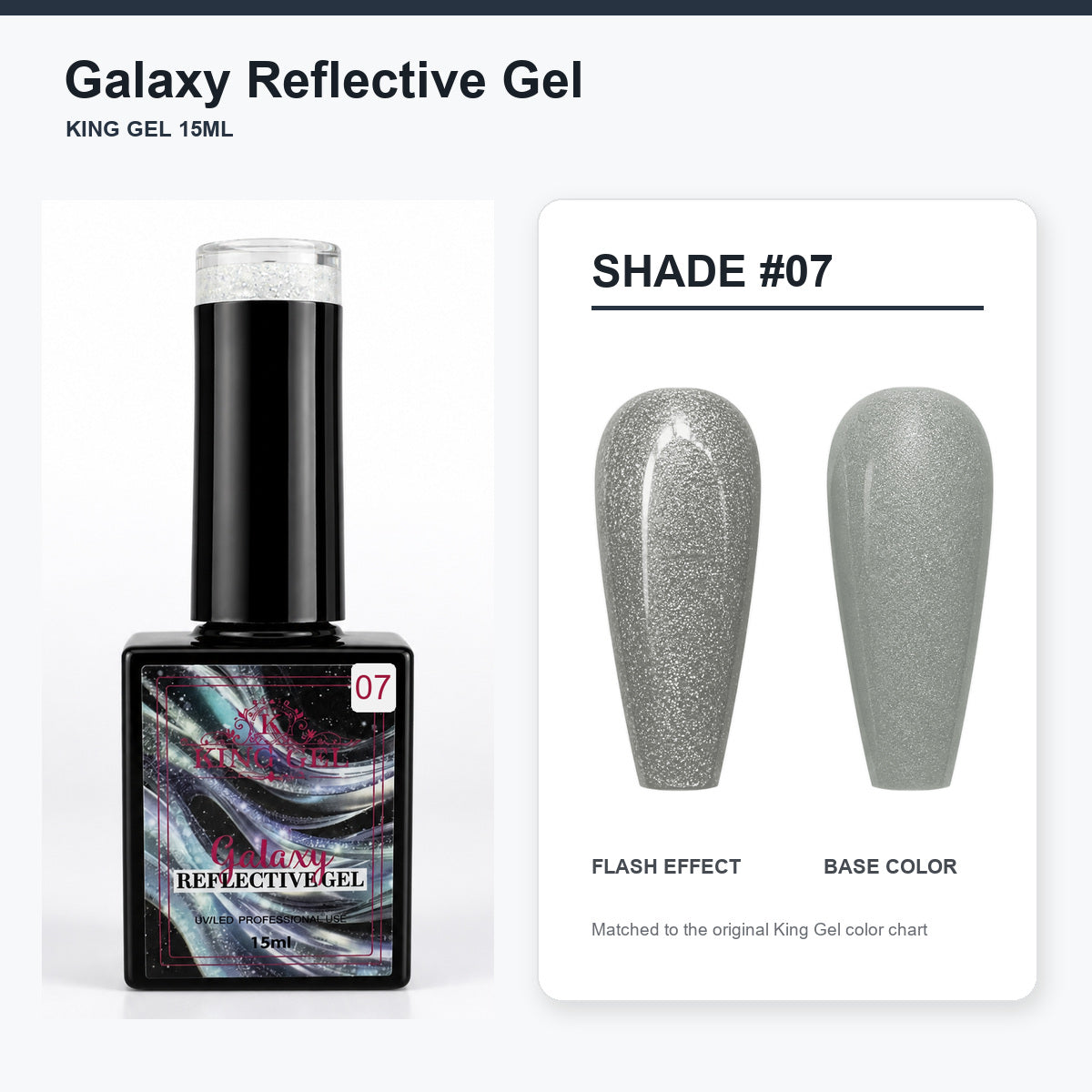36 Colors Galaxy Reflective Gel Collection - KingGel Brand - Shade 7 bottle and chart-matched color - Studio V2