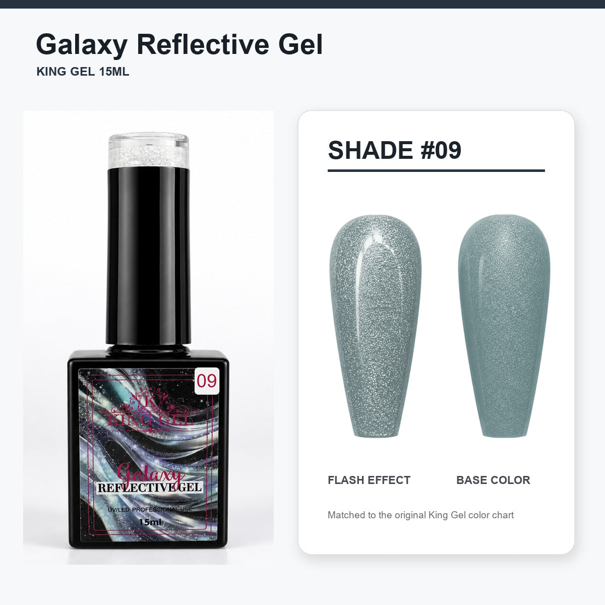 36 Colors Galaxy Reflective Gel Collection - KingGel Brand - Shade 9 bottle and chart-matched color - Studio V2