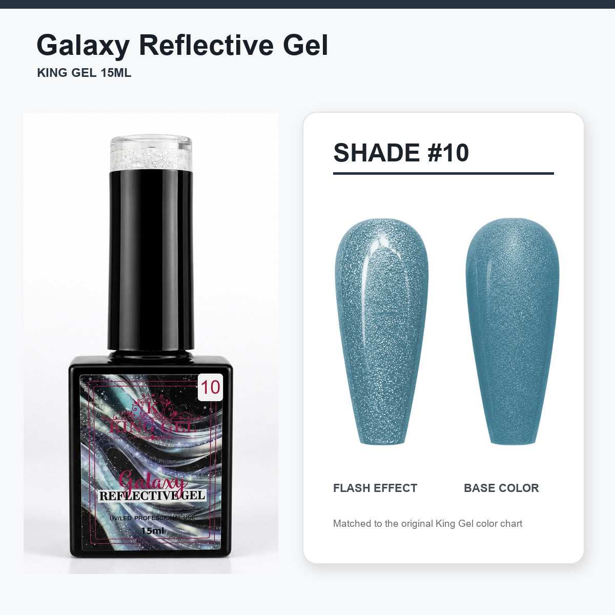 36 Colors Galaxy Reflective Gel Collection - KingGel Brand - Shade 10 bottle and chart-matched color - Studio V2