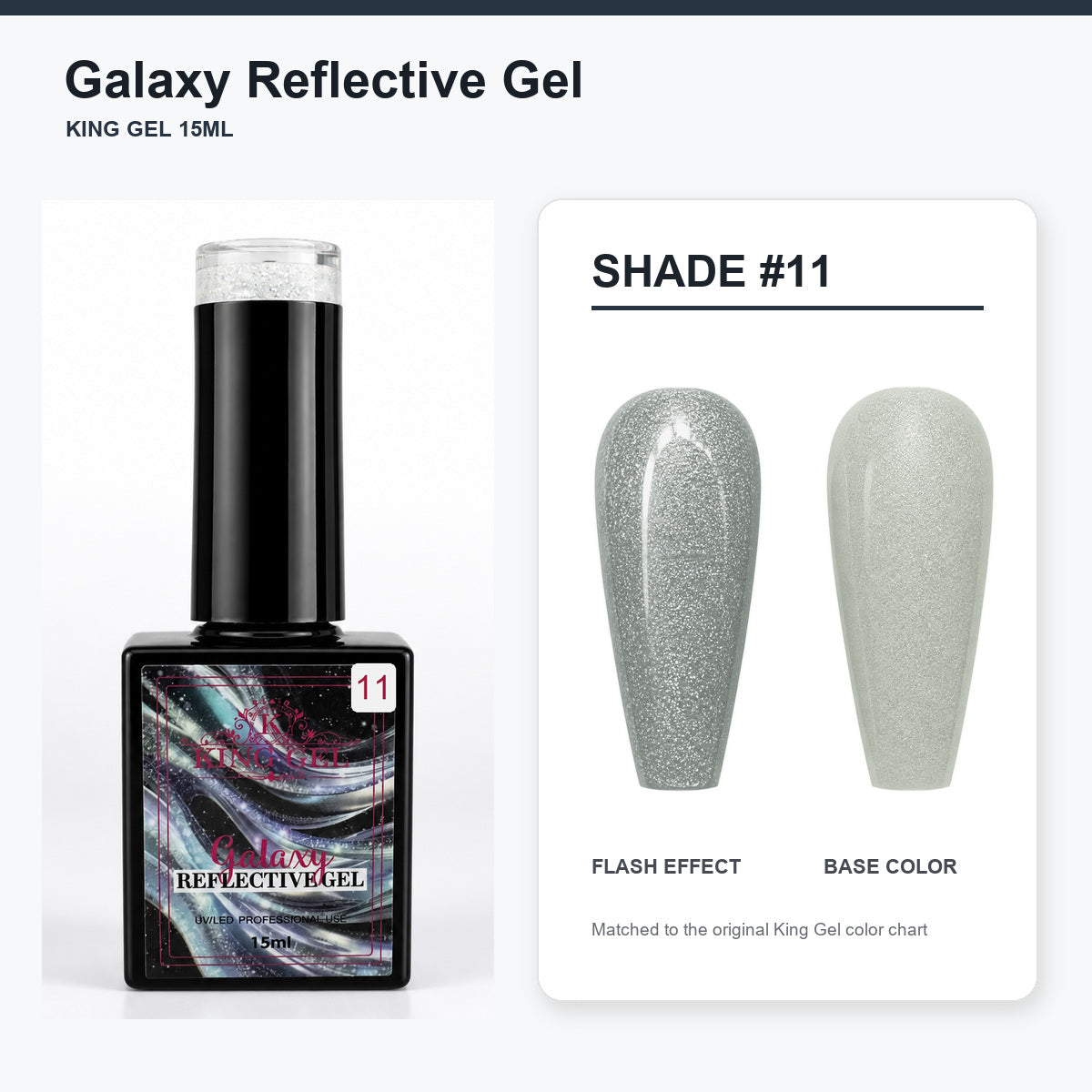 36 Colors Galaxy Reflective Gel Collection - KingGel Brand - Shade 11 bottle and chart-matched color - Studio V2