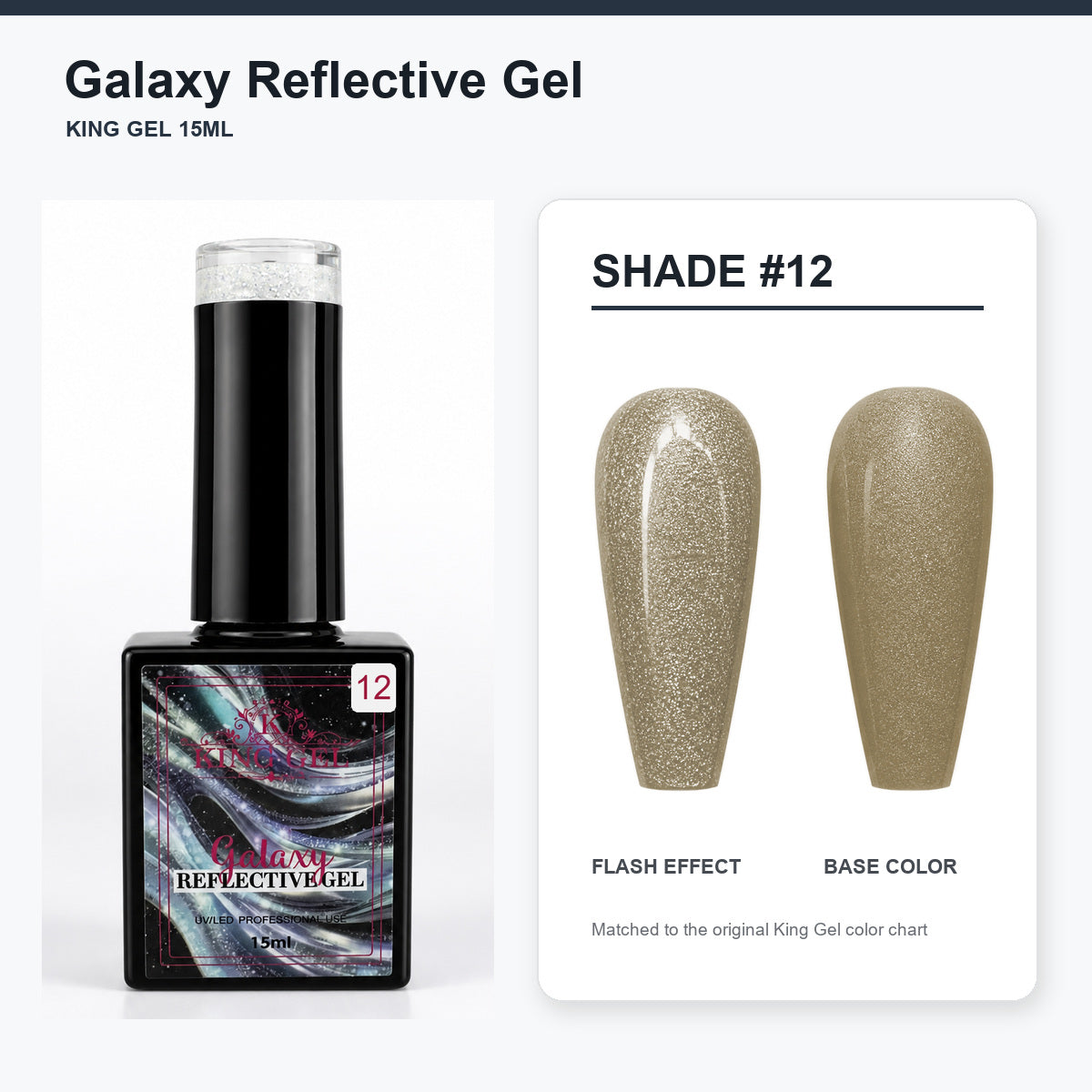 36 Colors Galaxy Reflective Gel Collection - KingGel Brand - Shade 12 bottle and chart-matched color - Studio V2