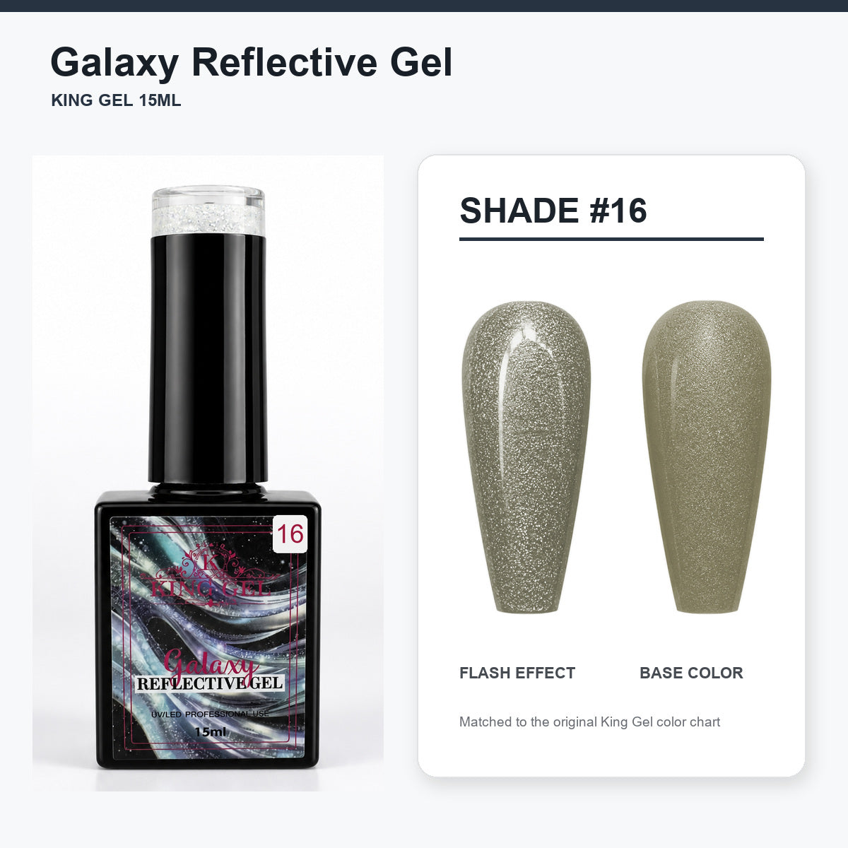 36 Colors Galaxy Reflective Gel Collection - KingGel Brand - Shade 16 bottle and chart-matched color - Studio V2