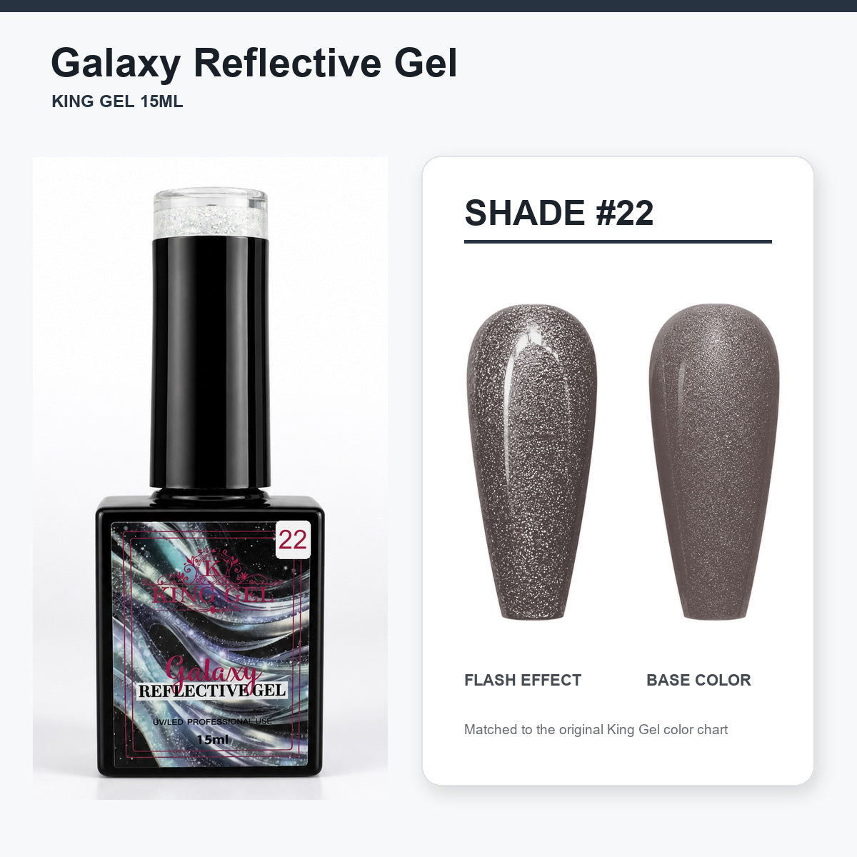 36 Colors Galaxy Reflective Gel Collection - KingGel Brand - Shade 22 bottle and chart-matched color - Studio V2