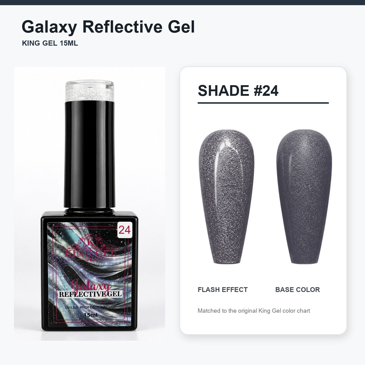 36 Colors Galaxy Reflective Gel Collection - KingGel Brand - Shade 24 bottle and chart-matched color - Studio V2
