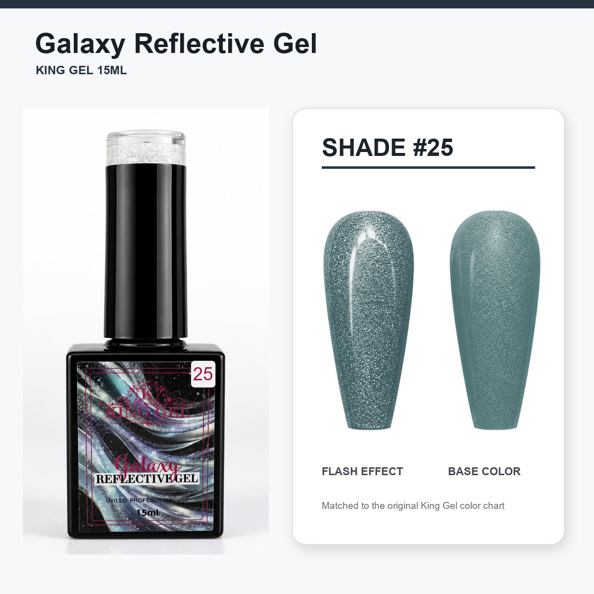 36 Colors Galaxy Reflective Gel Collection - KingGel Brand - Shade 25 bottle and chart-matched color - Studio V2