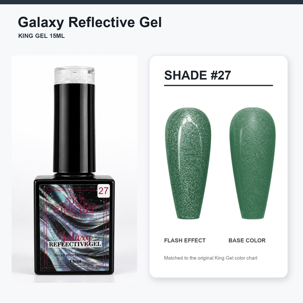 36 Colors Galaxy Reflective Gel Collection - KingGel Brand - Shade 27 bottle and chart-matched color - Studio V2
