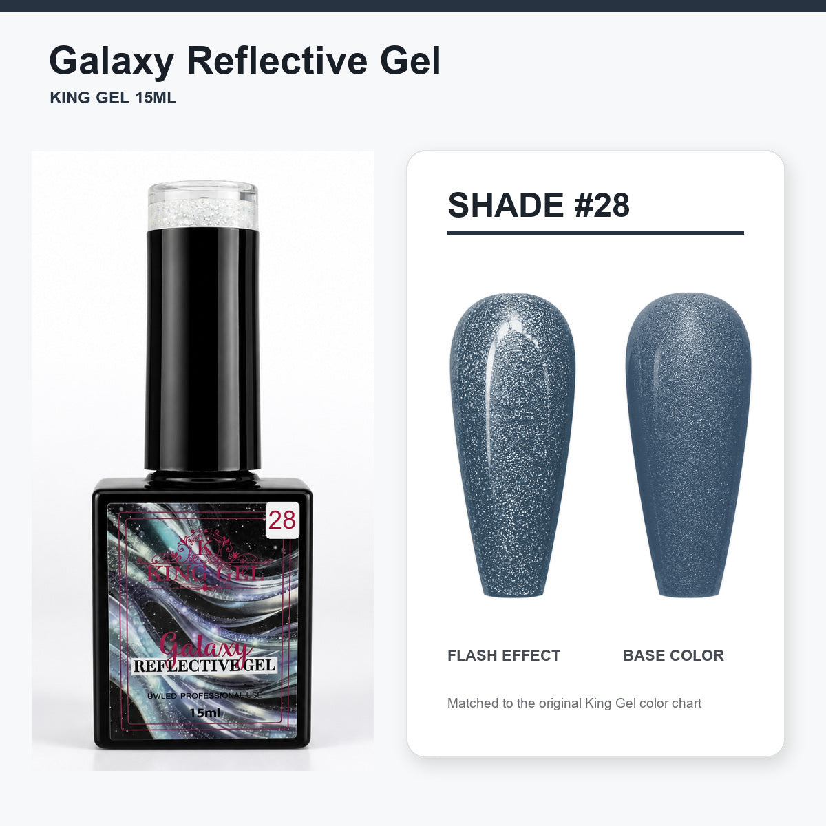 36 Colors Galaxy Reflective Gel Collection - KingGel Brand - Shade 28 bottle and chart-matched color - Studio V2