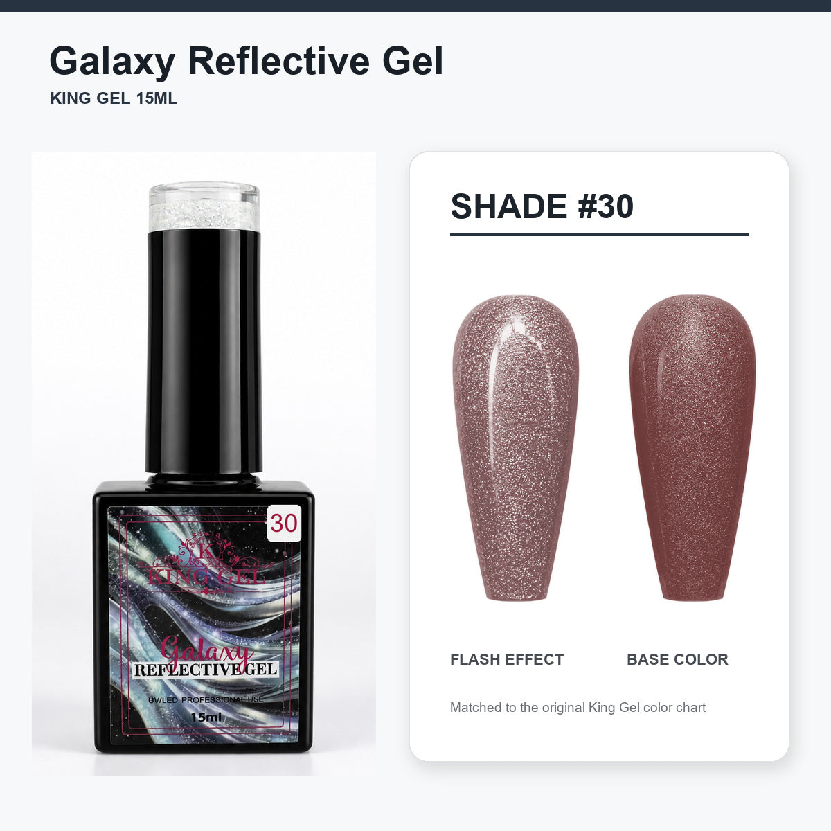 36 Colors Galaxy Reflective Gel Collection - KingGel Brand - Shade 30 bottle and chart-matched color - Studio V2