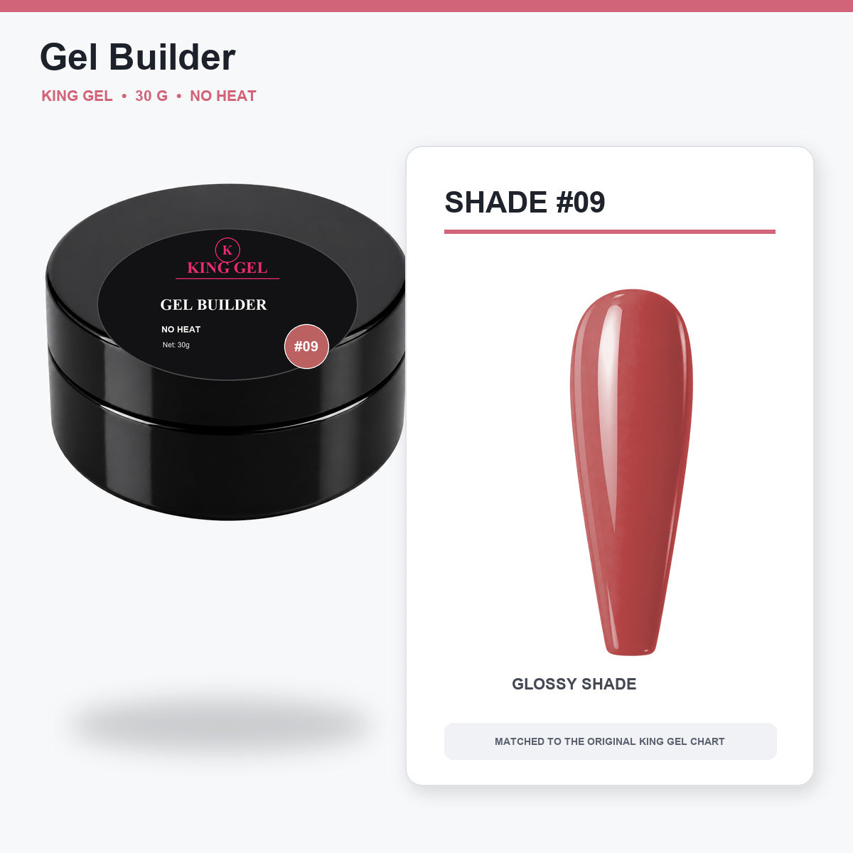 12 Colors Gel Builder Collection - KingGel Brand - Shade 9 30 g jar and chart-matched color - Studio V2
