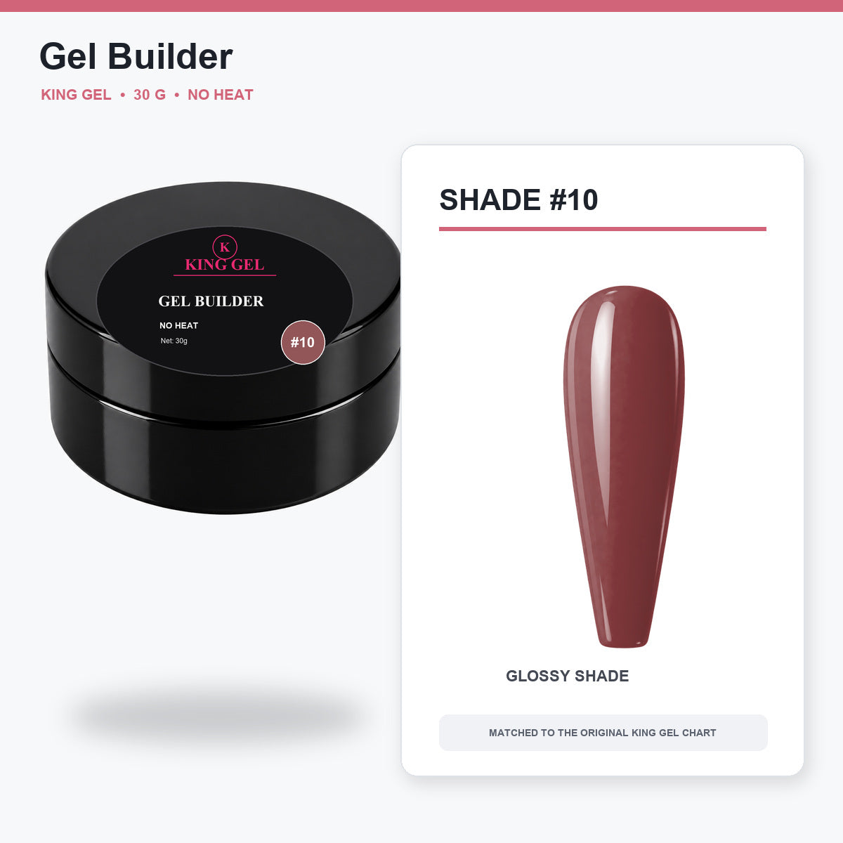 12 Colors Gel Builder Collection - KingGel Brand - Shade 10 30 g jar and chart-matched color - Studio V2