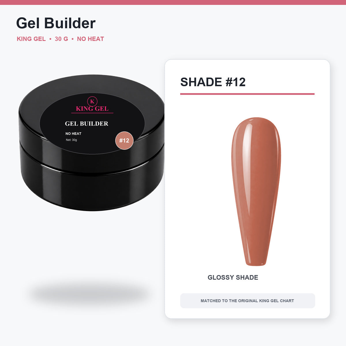 12 Colors Gel Builder Collection - KingGel Brand - Shade 12 30 g jar and chart-matched color - Studio V2