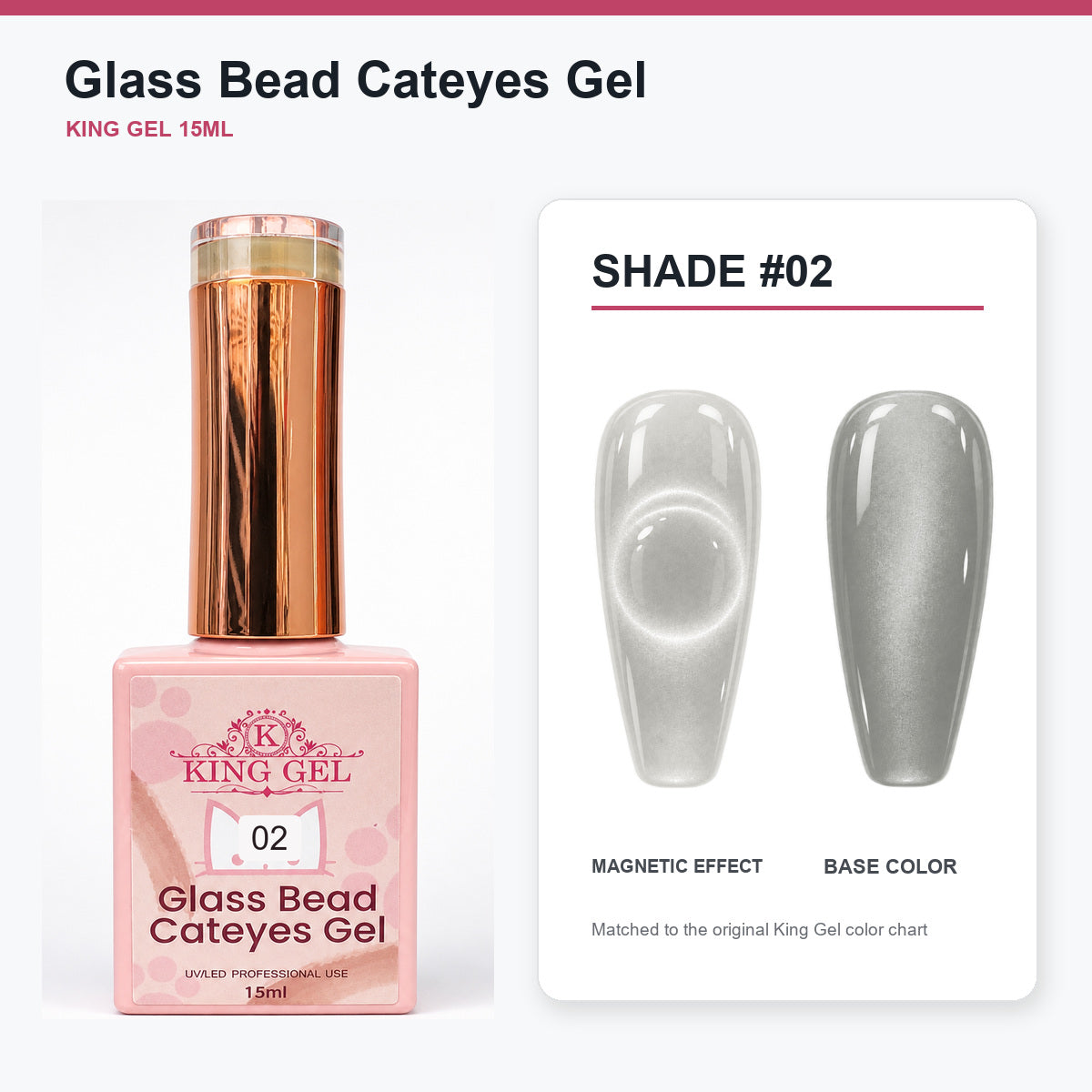 48 Colors Glass Bead Cateyes Gel Collection - KingGel Brand - Shade 2 bottle and chart-matched color - Studio V2