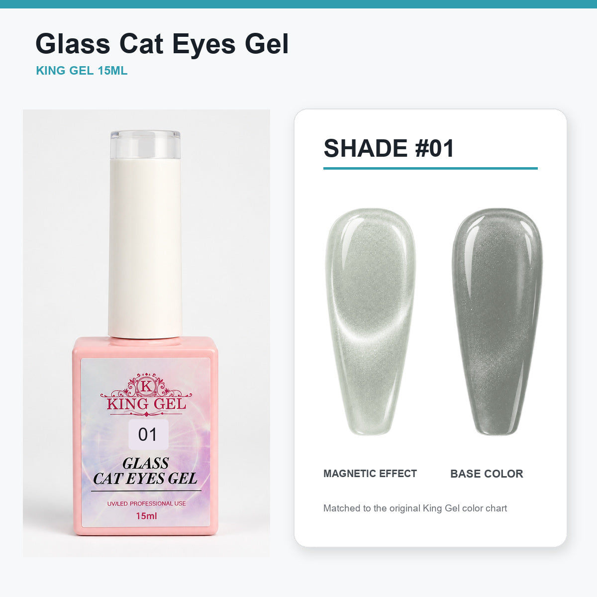 36 Colors Glass Cat Eyes Gel Collection - KingGel Brand - Shade 1 bottle and chart-matched color - Studio V2