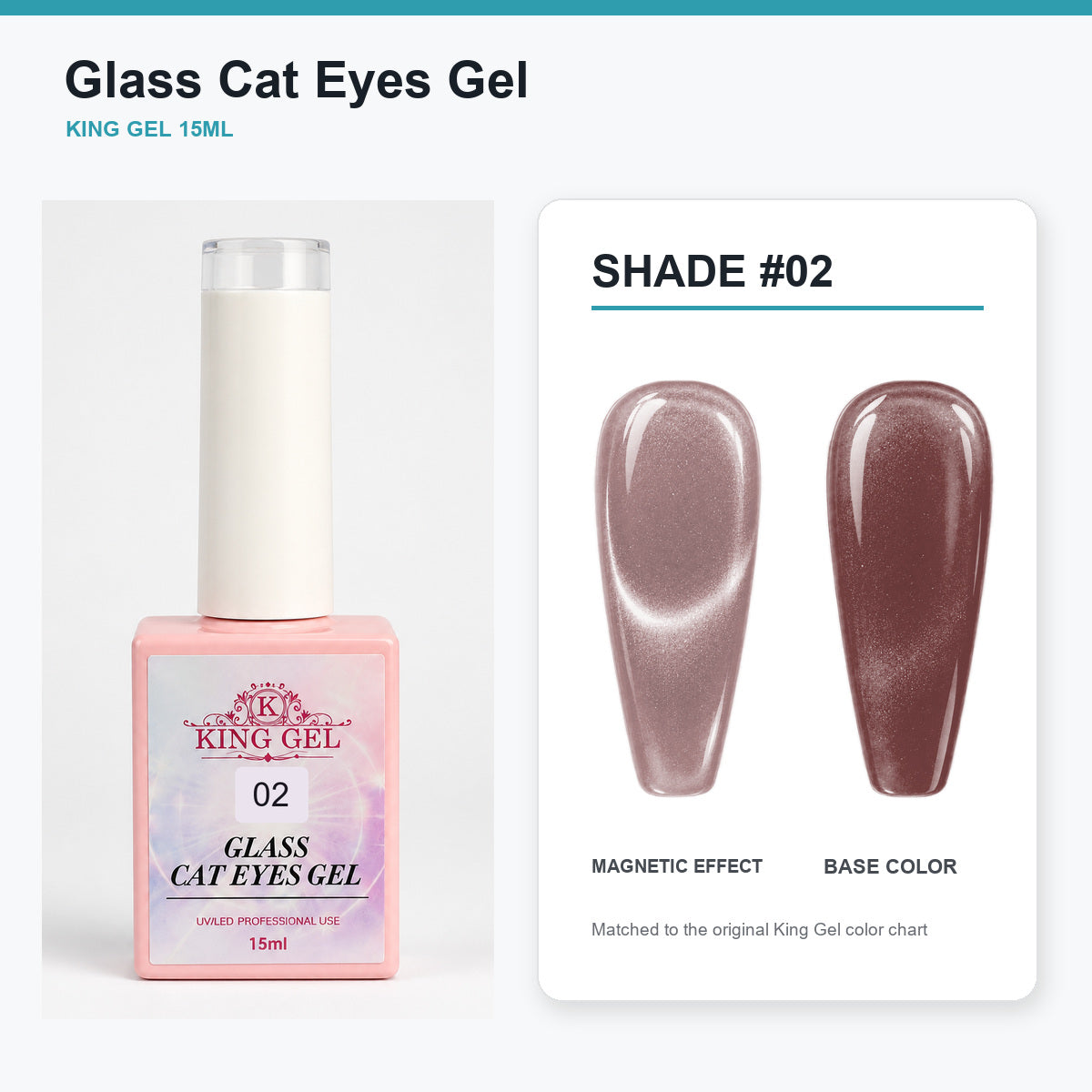 36 Colors Glass Cat Eyes Gel Collection - KingGel Brand - Shade 2 bottle and chart-matched color - Studio V2