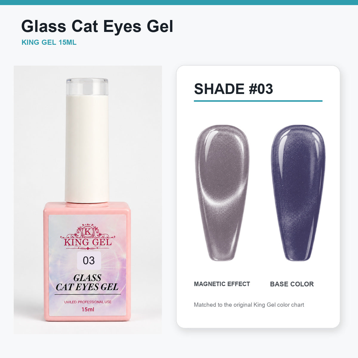 36 Colors Glass Cat Eyes Gel Collection - KingGel Brand - Shade 3 bottle and chart-matched color - Studio V2