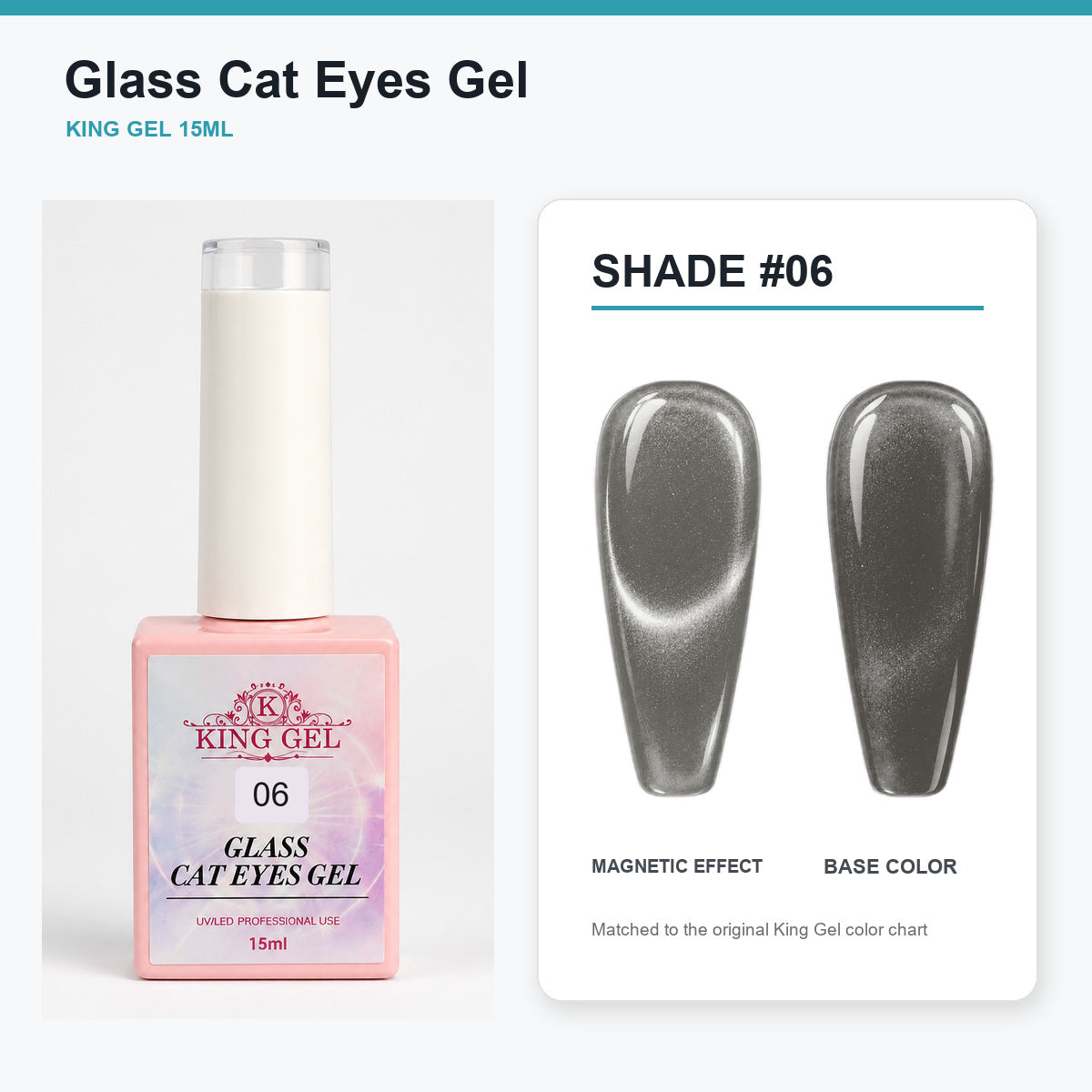 36 Colors Glass Cat Eyes Gel Collection - KingGel Brand - Shade 6 bottle and chart-matched color - Studio V2