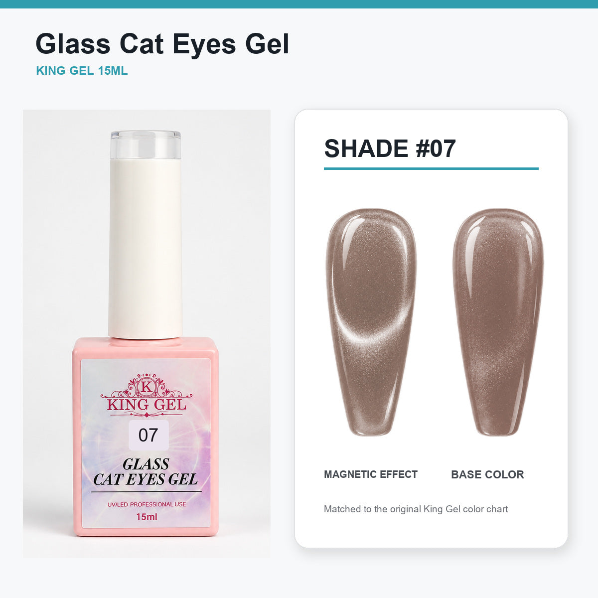 36 Colors Glass Cat Eyes Gel Collection - KingGel Brand - Shade 7 bottle and chart-matched color - Studio V2
