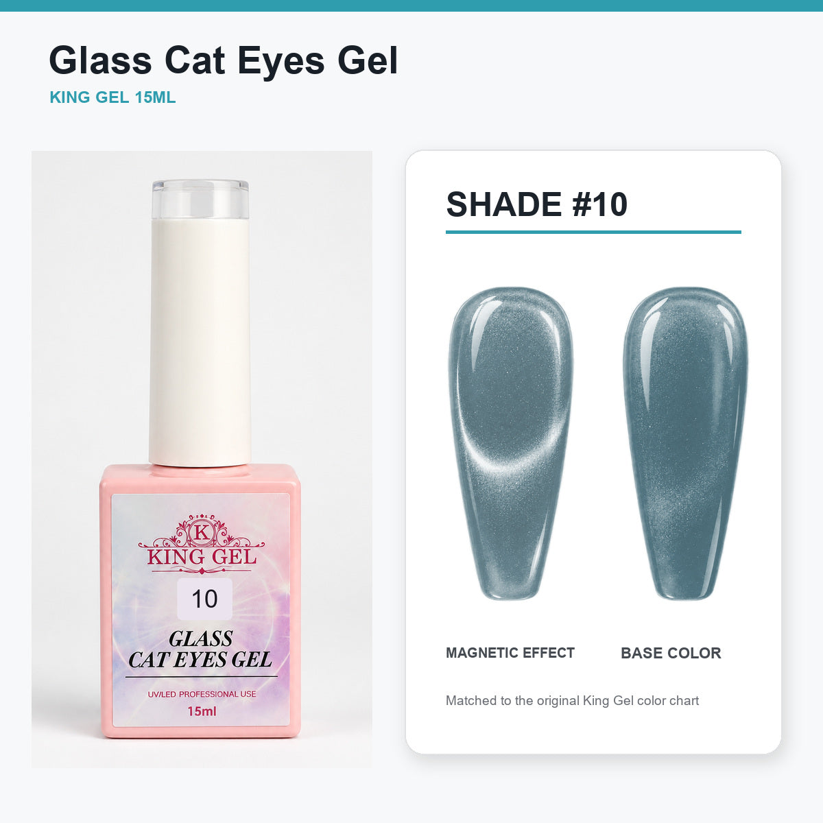 36 Colors Glass Cat Eyes Gel Collection - KingGel Brand - Shade 10 bottle and chart-matched color - Studio V2
