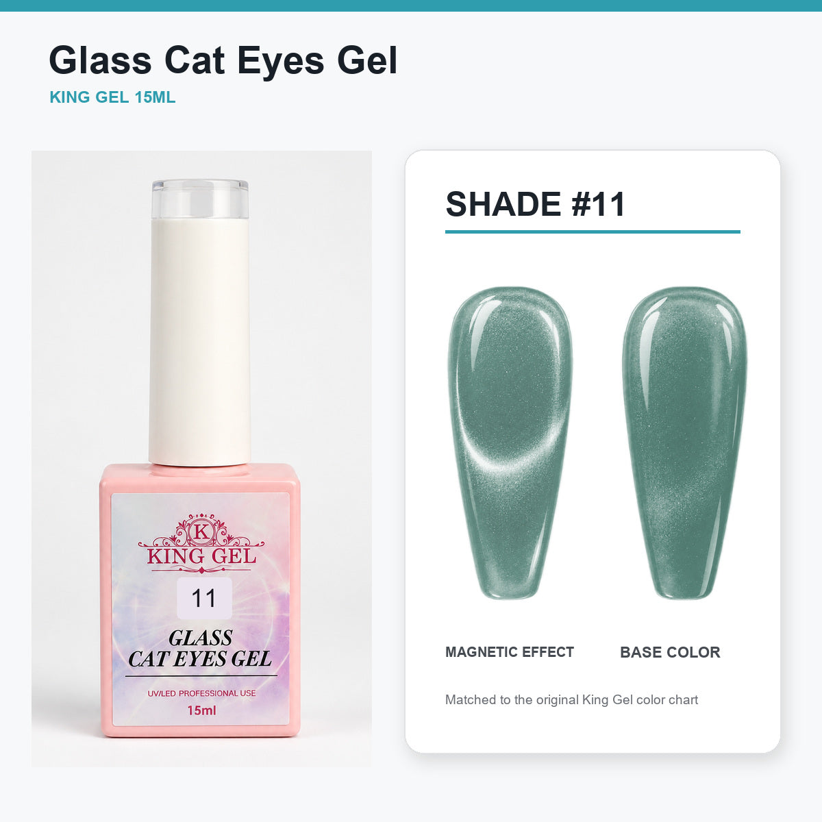 36 Colors Glass Cat Eyes Gel Collection - KingGel Brand - Shade 11 bottle and chart-matched color - Studio V2