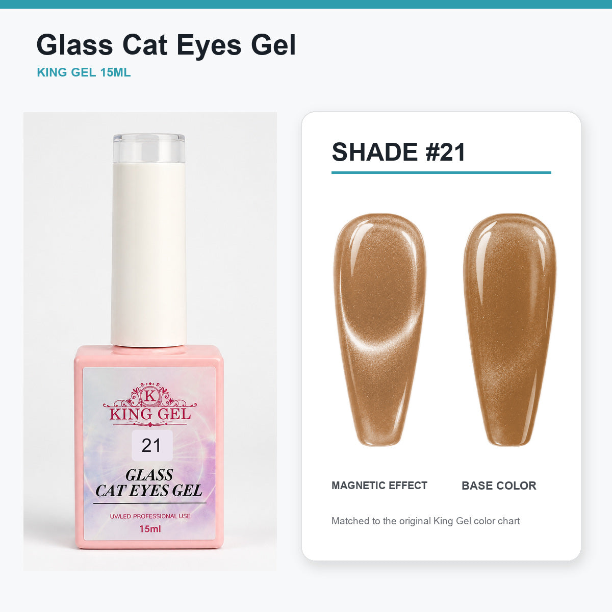 36 Colors Glass Cat Eyes Gel Collection - KingGel Brand - Shade 21 bottle and chart-matched color - Studio V2