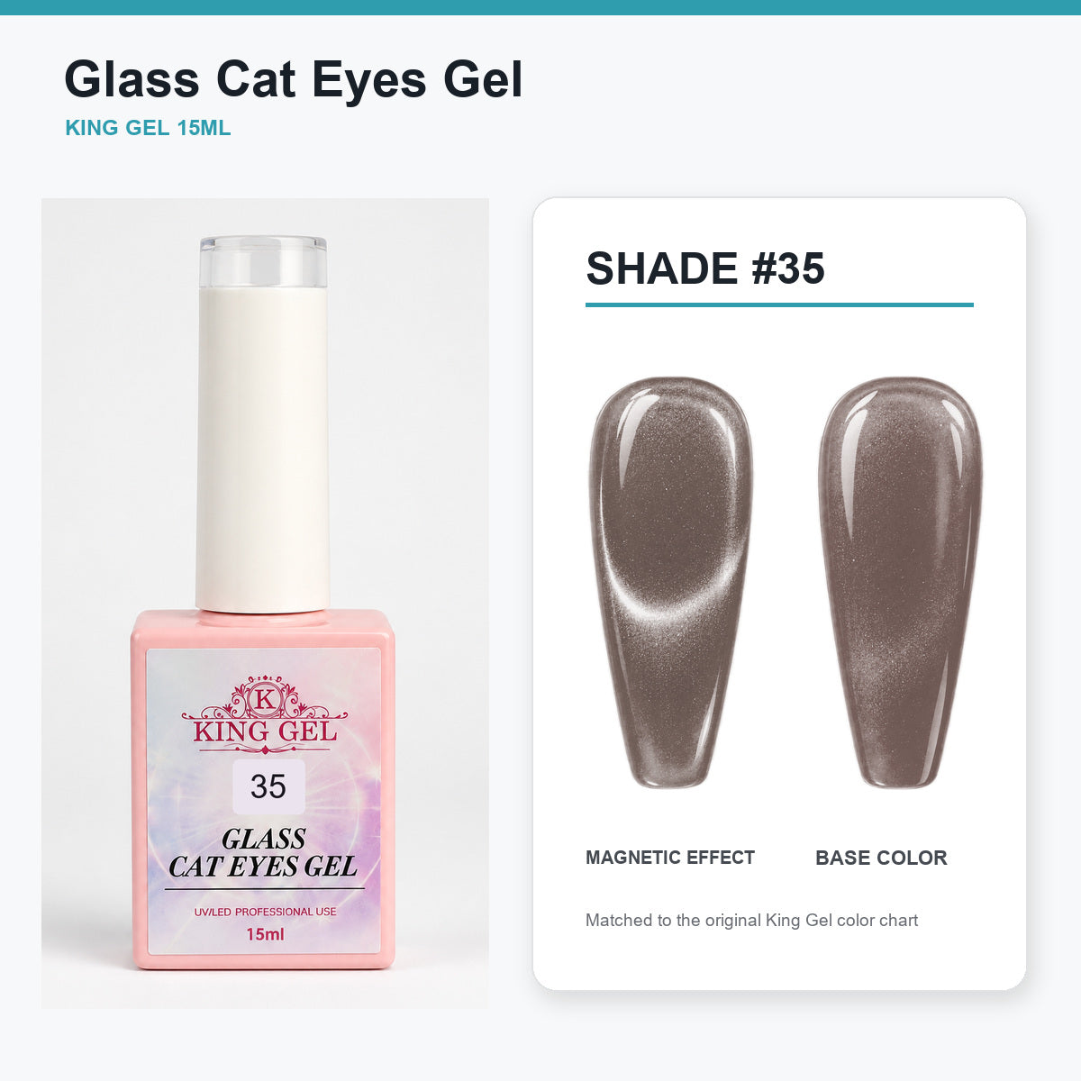 36 Colors Glass Cat Eyes Gel Collection - KingGel Brand - Shade 35 bottle and chart-matched color - Studio V2
