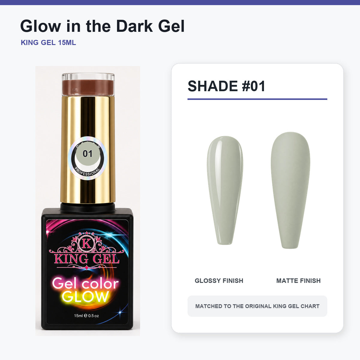 48 Colors Glow in the Dark Gel Collection - KingGel Brand - Shade 1 bottle and chart-matched color - Studio V2
