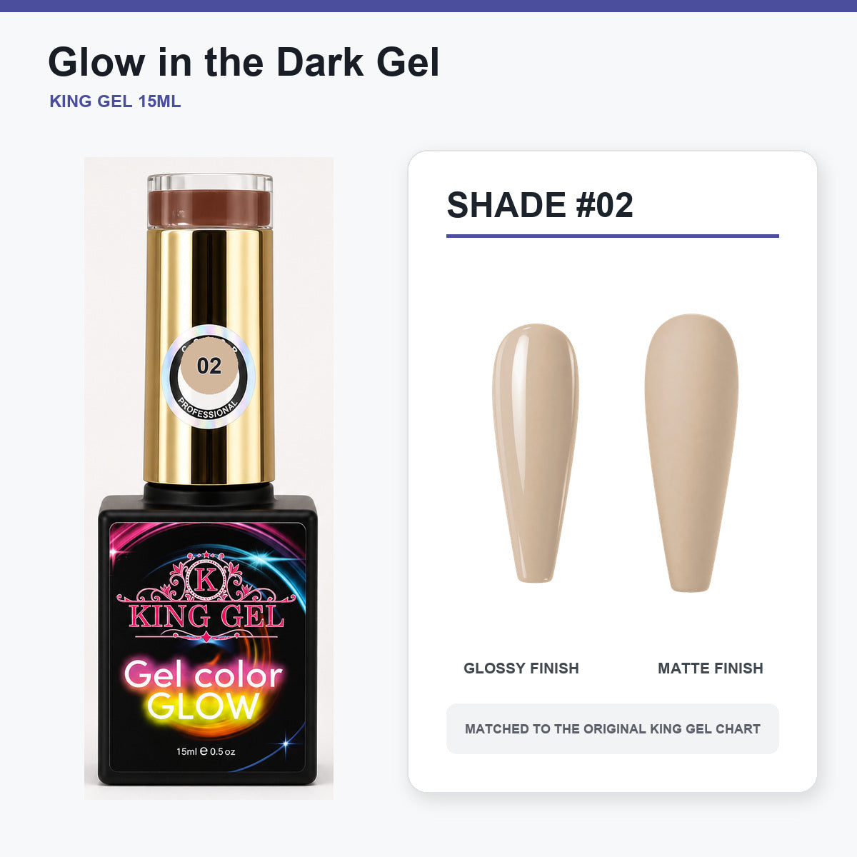 48 Colors Glow in the Dark Gel Collection - KingGel Brand - Shade 2 bottle and chart-matched color - Studio V2