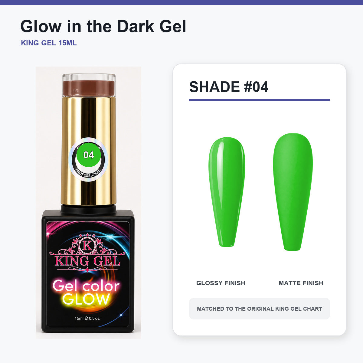 48 Colors Glow in the Dark Gel Collection - KingGel Brand - Shade 4 bottle and chart-matched color - Studio V2
