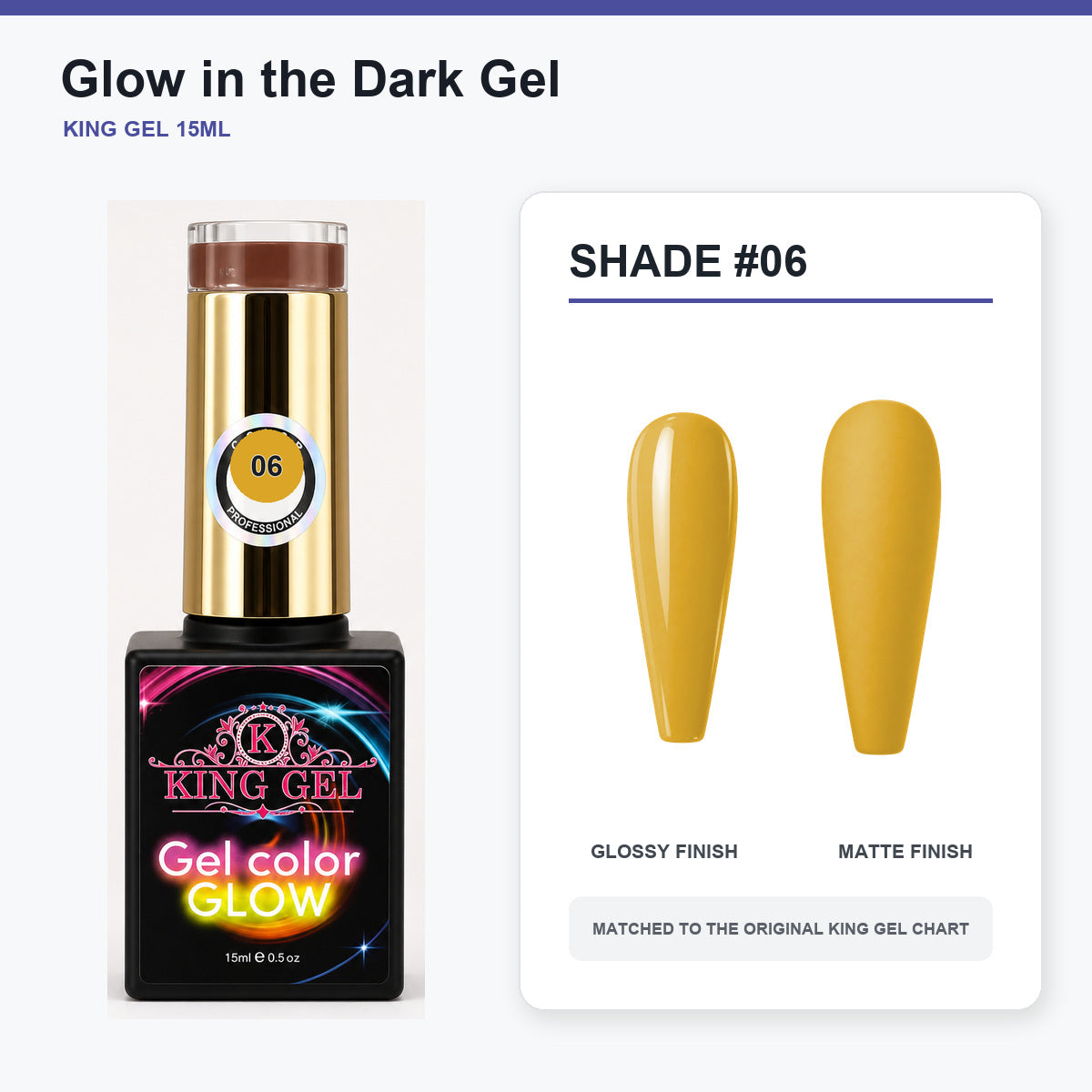 48 Colors Glow in the Dark Gel Collection - KingGel Brand - Shade 6 bottle and chart-matched color - Studio V2